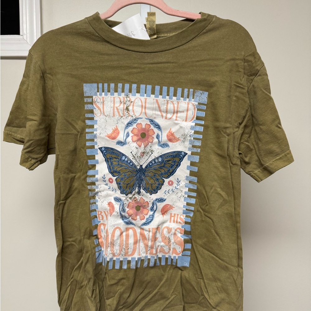 Olive Graphic T-Shirt with Butterfly Design